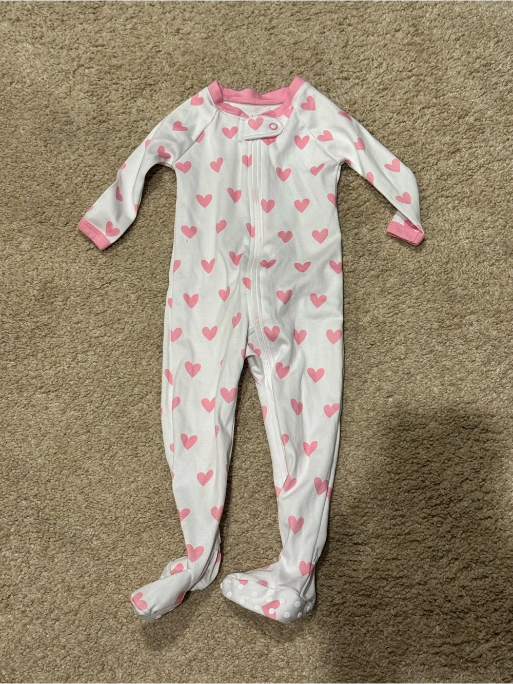 LAKE - Pink Heart Print One-Piece Footed Pajamas - White & Pink
